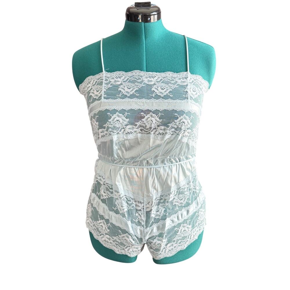 Vintage Light Blue Satin Lace Lingerie Set Medium Texsheen Cinema Etoile - Picture 2 of 16